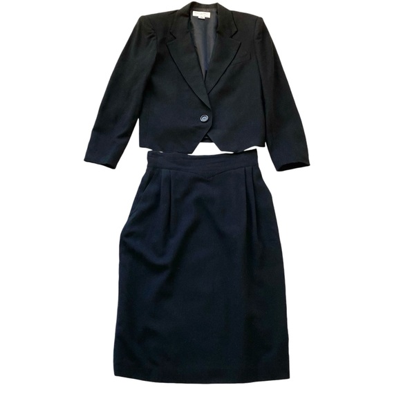 VTG Christian Dior Separates Wool Blazer and Skirt Suit Set Black Size 12 - Picture 1 of 16